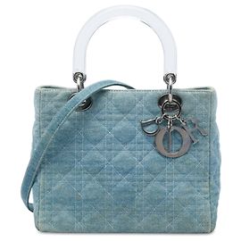 Dior Blue Medium Denim Cannage Acrylic Handles Lady Dior