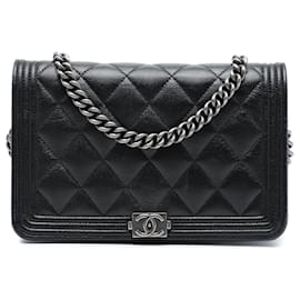 Chanel Black Quilted Caviar Boy Wallet on Chain