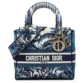 Dior Blue Medium Embroidered Canvas Palm Tree Toile De Jouy Lady D Lite