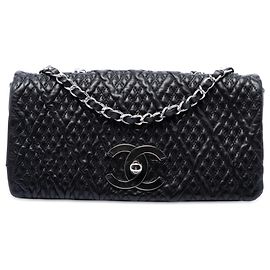 Chanel Black Small CC Quilted Lambskin Astrakhan Flap
