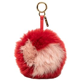 Fendi Charm per Borsa Pom Pom Cuore in Pelliccia di Volpe e Nappa Lucida Rossa