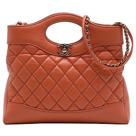 Borsa Chanel 31 Shopping Bag Mini in vitello grinzato lucido arancione