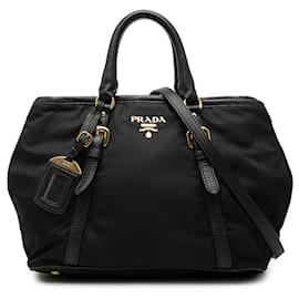 Borsa Satchel Prada in Tessuto con rifiniture in Vitello Daino nero