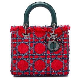 Dior Red Medium Tweed Cannage Fringe Lady Dior