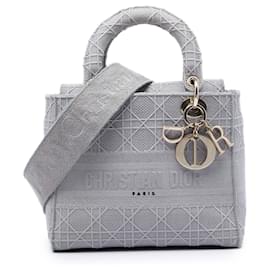 Dior Gray Medium Embroidered Canvas Cannage Lady D Lite
