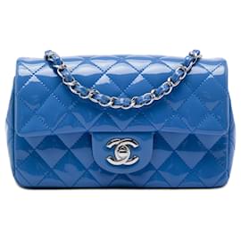 Chanel Blue Mini Rectangular Classic Patent Single Flap