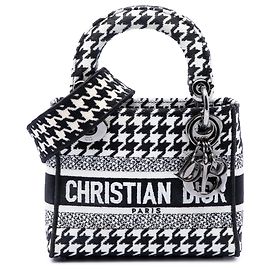 Dior White Mini Embroidered Canvas Houndstooth Lady D Lite