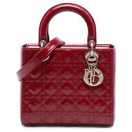 Dior Red Medium Patent Cannage Lady Dior