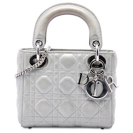 Dior Silver Mini Iridescent Lambskin Cannage Lady Dior