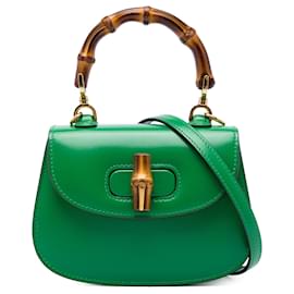 Borsa Gucci Green Mini Calfskin Web 1947 con manico in bambù