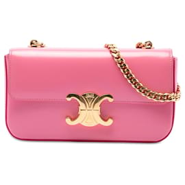 Céline Celine Claude Schultertasche aus glänzendem rosa Kalbsleder mit Kette