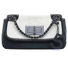 Chanel Blue Tricolor Canvas and Leather No 5 Giant Mademoiselle Lock Flap Bag