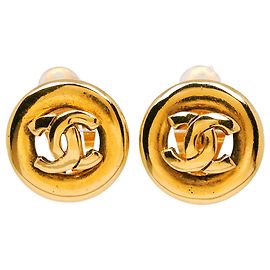 Pendientes de clip redondos Chanel Gold CC chapados en oro