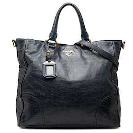 Prada Blue Vitello Shine Open Convertible Tote