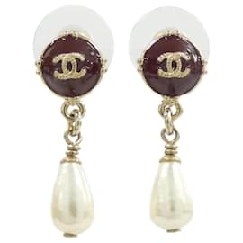Orecchini a goccia Chanel in Bordeaux, Gold e White