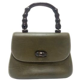 Borsa Tote Gucci in pelle kaki con chiusura bamboo