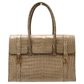 BOLSA VINTAGE HERMES DRAG EM COURO DE CROCODILO BEGE ALLIGATOR LEATHER PURSE - Hermès