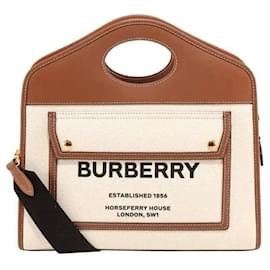 Picca borsa tote bicolore in tela e pelle con tasca - Burberry