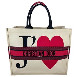 Christian Dior Red, White & Black Canvas Dioramour Je T'aime Large Book Tote