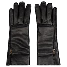 Saint Laurent Cassandre Handschuhe aus schwarzem Lammleder