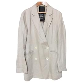 Autre Marque Chaqueta cruzada entallada de lino con patrón de espiga Chaos