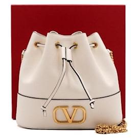 Mini borsa bucket VLogo in nappa bianca con tracolla a catena dorata - Valentino