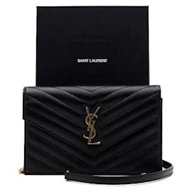 Cassandra Monogram Envelope WOC Black Gold Chain Crossbody Bag - Saint Laurent