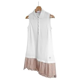 Thom Browne Vestido Mini sin Mangas Capas Plisado Polo para Mujer Blanco