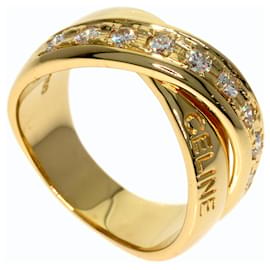 Anello Celine Logo Cross Diamanti in Oro Giallo 18K - Céline