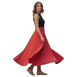 VICTORIA BECKHAM France Falda Maxi Plisada de Georgette Rojo Coral UK 10 US 6