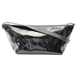 Sac à épaule en cuir émaillé noir Yves Saint Laurent