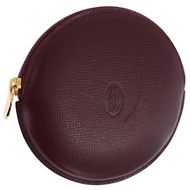 Monedero CARTIER Must Line de cuero Bordeaux Gold Auth 194476A