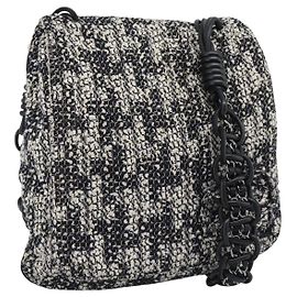 Borsa a tracolla CHANEL Chain Camelia tweed Black Silver CC Auth 196017M