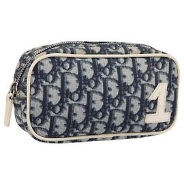 Pouch Christian Dior Trotter PVC Blu Argento Auth 194482
