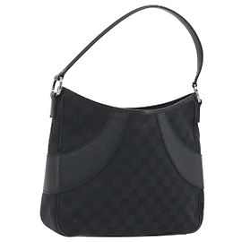 Borsa a tracolla GUCCI GG Canvas Nero Argento 113012 Auth 195436V