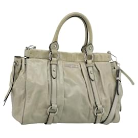 Borsa a mano Miu Miu in pelle 2way Beige Silver Auth bs36777V