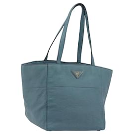 Borsa Tote PRADA in pelle azzurro dettagli dorati Auth 195376V - Prada