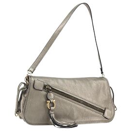 Bolso de hombro Salvatore Ferragamo Gancini de piel Plata Oro Auth 196304A