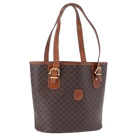 Céline Borsa a mano CELINE Macadam Canvas PVC Leather Brown Gold Auth 195700