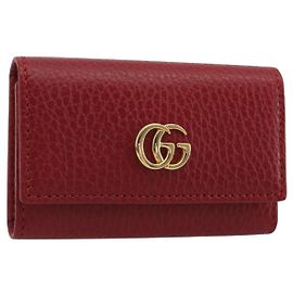 GUCCI GG Marmont Porta-chaves Couro Vermelho Dourado 456118 Auth 195916M