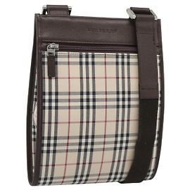 Borsa a tracolla BURBERRY Nova Check Canvas Beige Silver Auth 196121