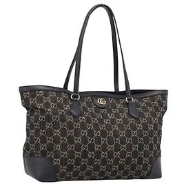 Borsa Tote GUCCI GG Supreme Nero Oro 631685 Auth ka5593M