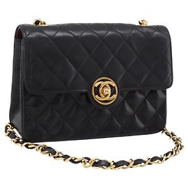 Borsa CHANEL Mini Matelasse 17 con catena in pelle d'agnello nera e oro CC Auth 196466SAV