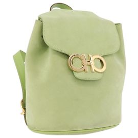 Zaino Salvatore Ferragamo Gancini in camoscio verde e oro Auth 193783A