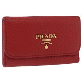 PRADA Key Case Vittero Dino Leather Red Auth 195914A