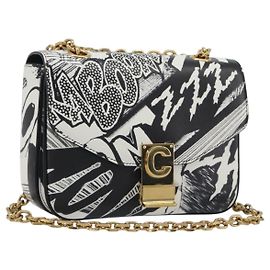 Céline Borsa a tracolla CELINE Christian Marclay con catena in pelle bianca e tono oro Auth 195249M