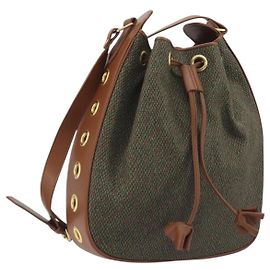 Borsa a tracolla SAINT LAURENT PVC Canvas Brown Gold Auth 194356