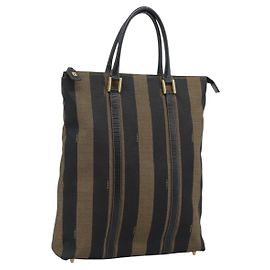 Borsa a mano FENDI Pecan Canvas Nero Marrone Auth 196062A