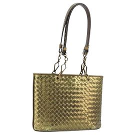 Borsa Tote BOTTEGA VENETA INTRECCIATO in pelle oro 189228 Auth 195086A