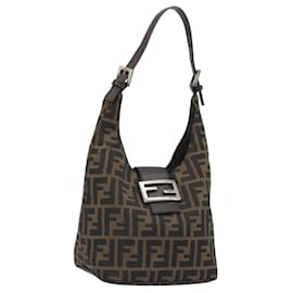 Borsa a tracolla FENDI Zucca Canvas Mamma Baguette Brown Black Auth 196011V